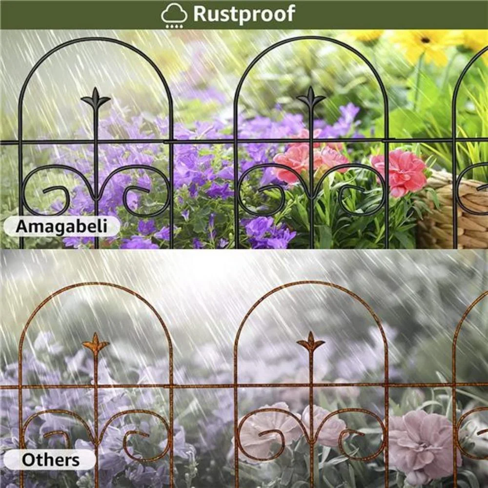 Decorative Garden Fence GFP006 32inx10ft  8 Panels Rustproof Black Iron Border